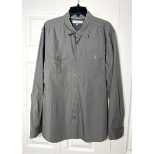PD&C Grey Long Sleeve Button Up Shirt 100% Cotton Chest Pockets XL
